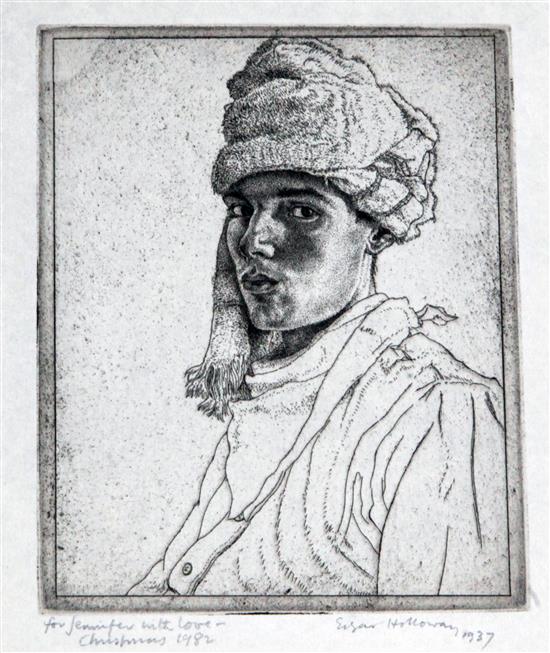Edgar Holloway (1914-2008) Self Portrait No.9 (The Turban) 1937, 127 x 100mm.